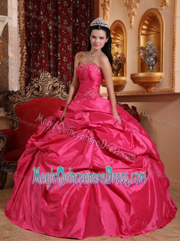 Coral Red Strapless Floor-length Beading Quinceanera Dress