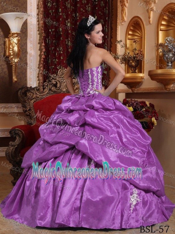 Lavender Strapless Appliques Quinceanera Dress with Pick-ups