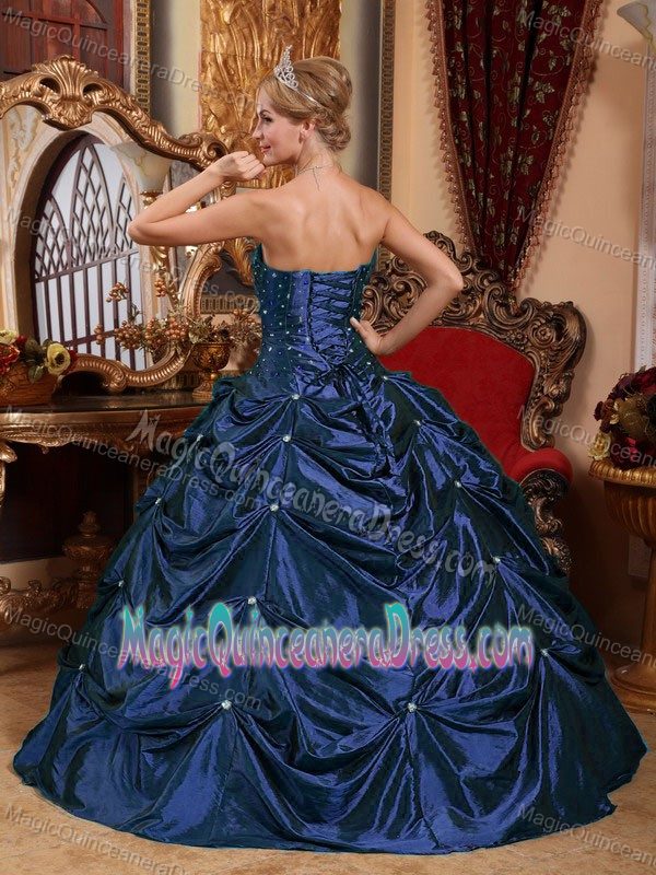 Strapless Floor-length Beading Sweet 16 Dresses in Navy Blue