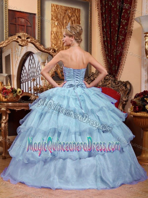 Light Blue Strapless Floor-length Beading Quinceanera Dress