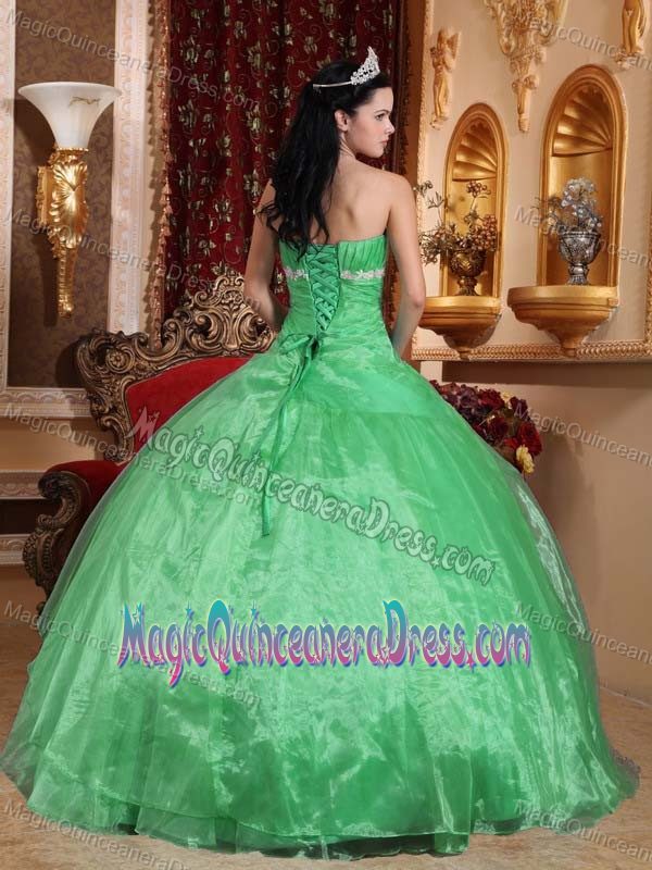Strapless Floor-length Appliques Dress For Quinceanera in Green