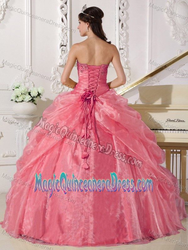 Watermelon Pink Strapless Embroidery Sweet 15 Dresses Beaded