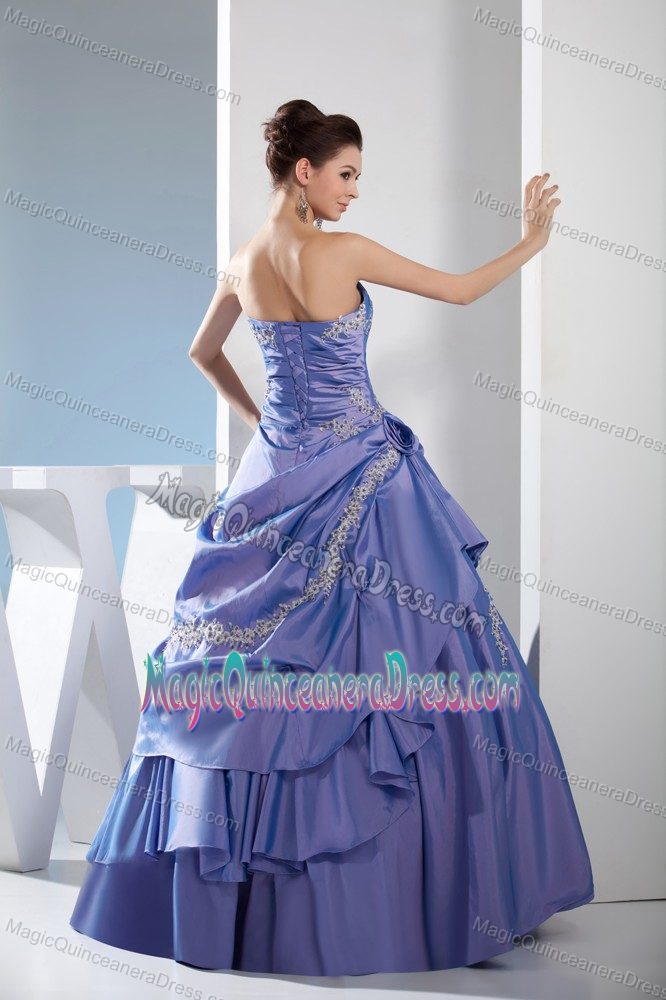 Ruching Ball Gown Appliques Strapless Sweet 15 Dresses in Light Purple
