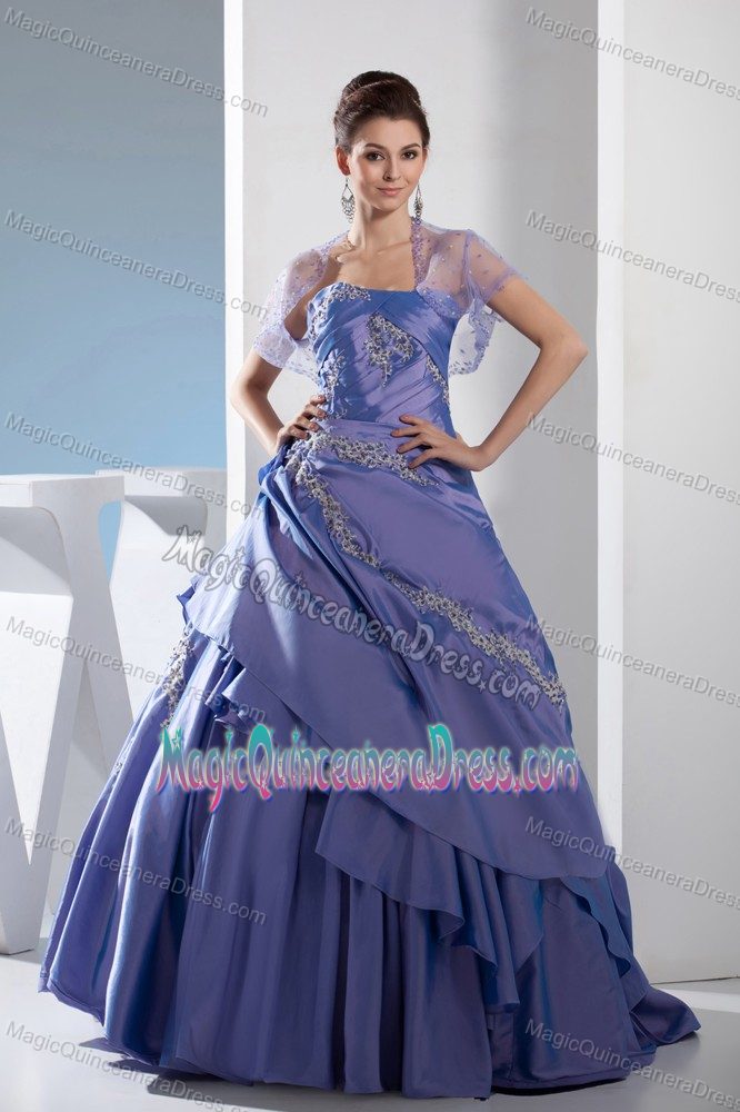 Ruching Ball Gown Appliques Strapless Sweet 15 Dresses in Light Purple
