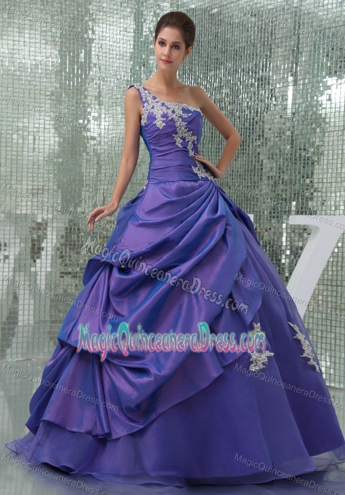 Appliques Purple Long Quinceanera Dress A-line One Shoulder
