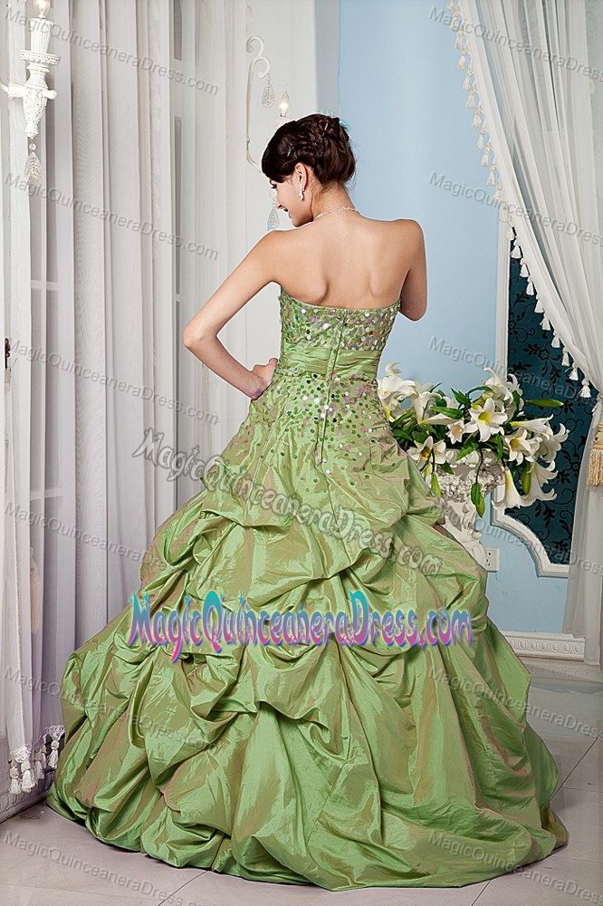 Olive Green Sweetheart Sequins Quinceanera Dress with Pick-ups