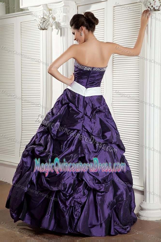 Beading Sweetheart Floor-length Sash Purple Quinceanea Dress