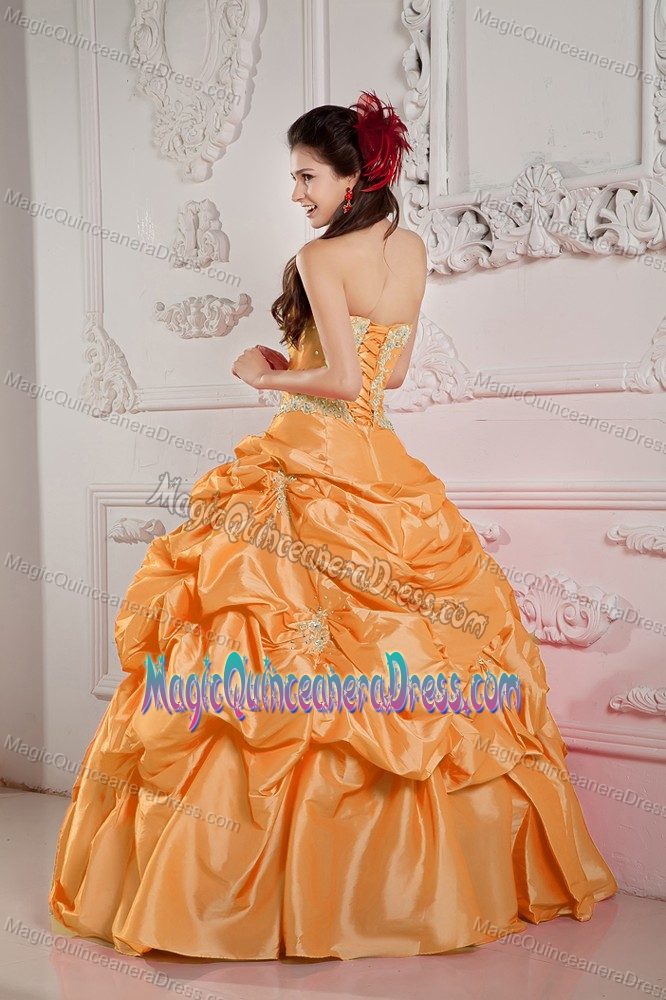 Orange Yellow Strapless Beading Quinceanera Dress Floor-length