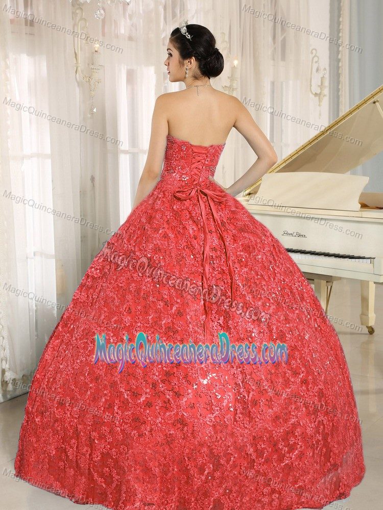 Appliques and Sequins Sweetheart Coral Red Quinceanera Dress