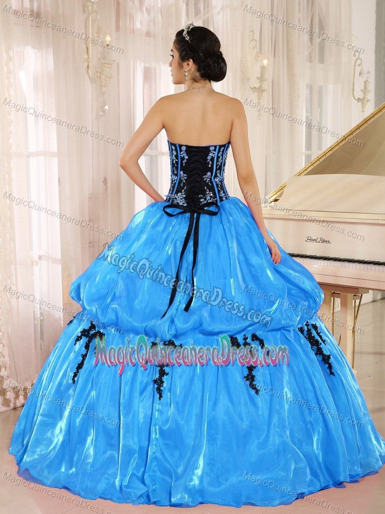 Azure Blue Strapless Appliques Dress For Quinceanera in Flores