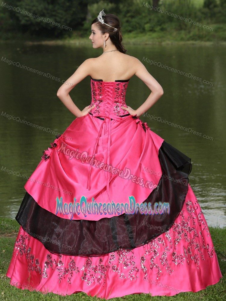 Quinceanera Dress in Hot Pink with Embroidery Strapless in Cantel