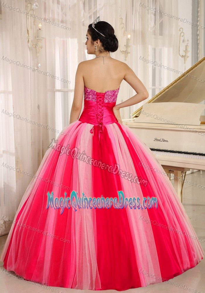 Multi-color Strapless Printed Dress for Quinceanera with Wide Band