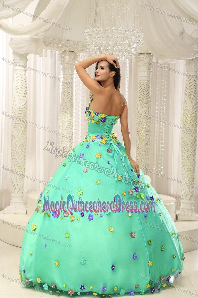 Apple Green Quninceaera Gown Sweetheart with Hand Made Flowers