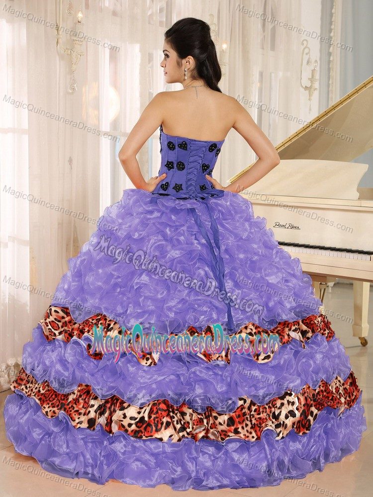 Purple Ruffled Sweetheart Sweet 15 Dresses Leopard Printed
