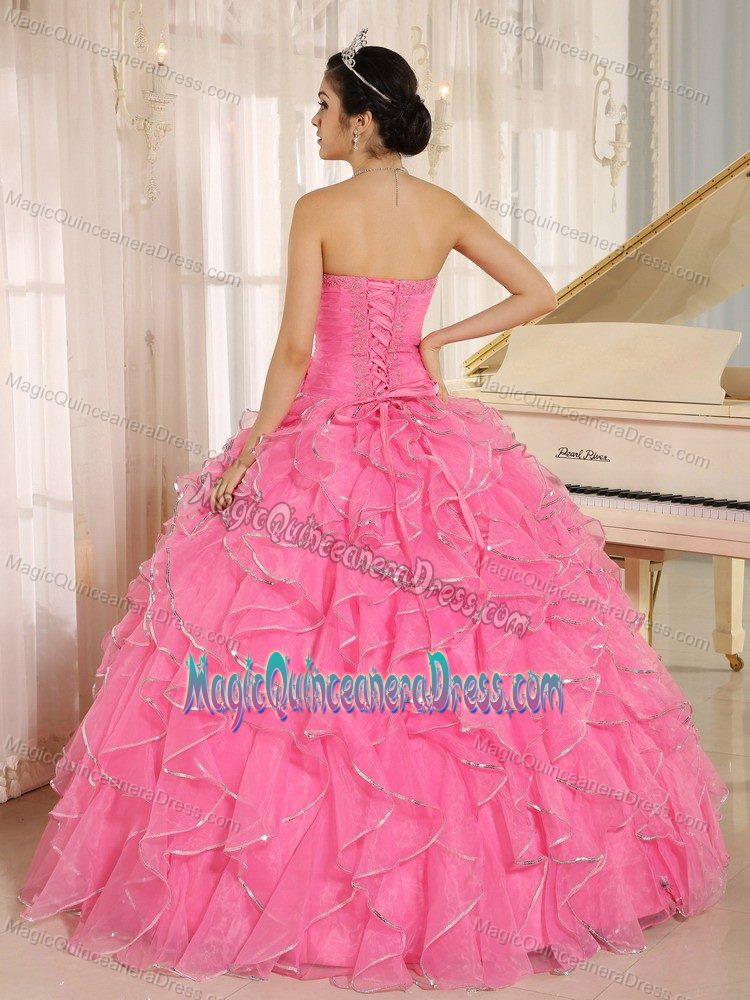 Ruffled Beading Rose Pink Quinceanera Dress Sweetheart in Zacapa
