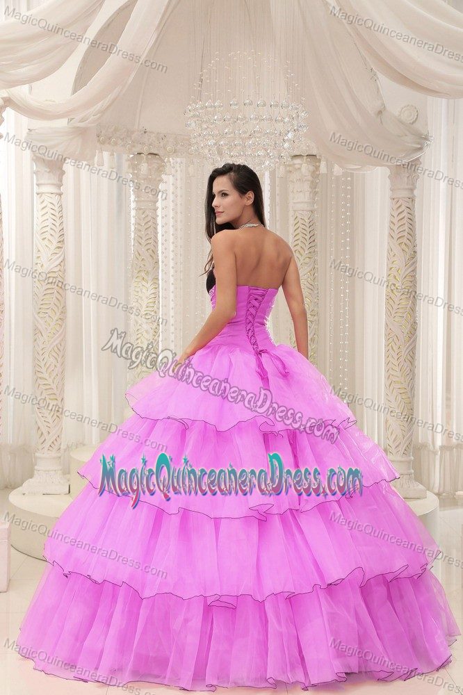 Fuchsia Sweetheart Beaded and Layered Ball Gown Dress for Quince