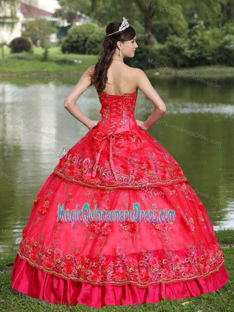 Beading Sweet 16 Dresses Strapless in Coral Red at Villa Nueva