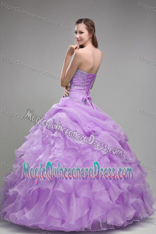 Lavender Ball Gown Strapless Beading and Ruffles Quinceanera Dress