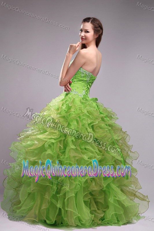Green Sweetheart Appliques Quinceanera Dress with Ruffles