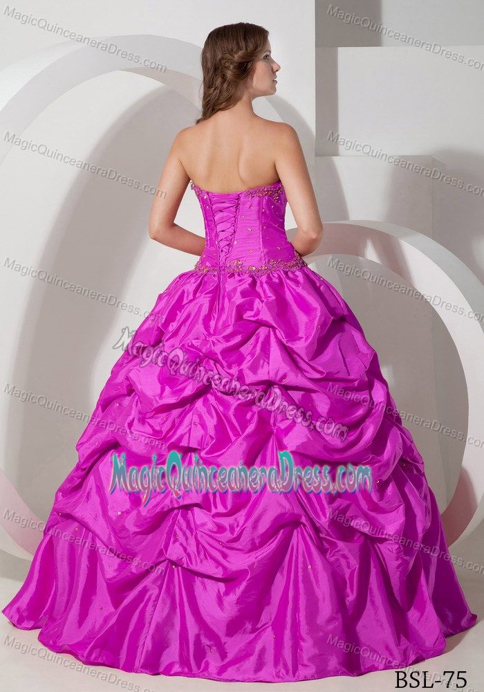 Strapless Floor-length Pick-ups Fuchsia Sweet Sixteen Dresses