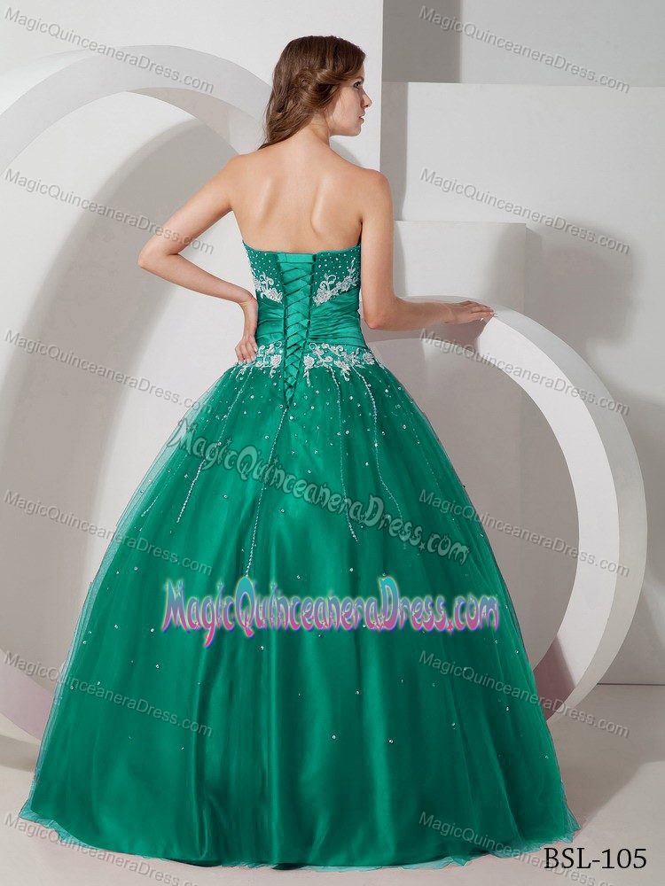 Strapless Turquoise Appliques and Beading Quinceanera Dress