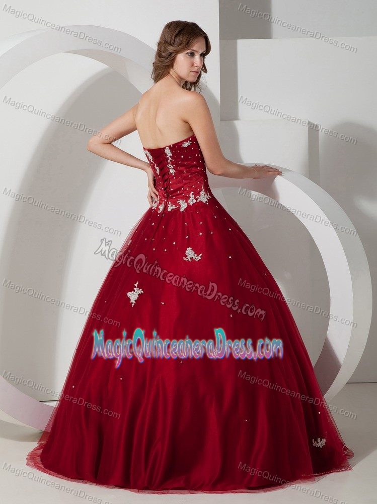 Ball Gown Appliques Wine Red Dress For Quinceanera Strapless