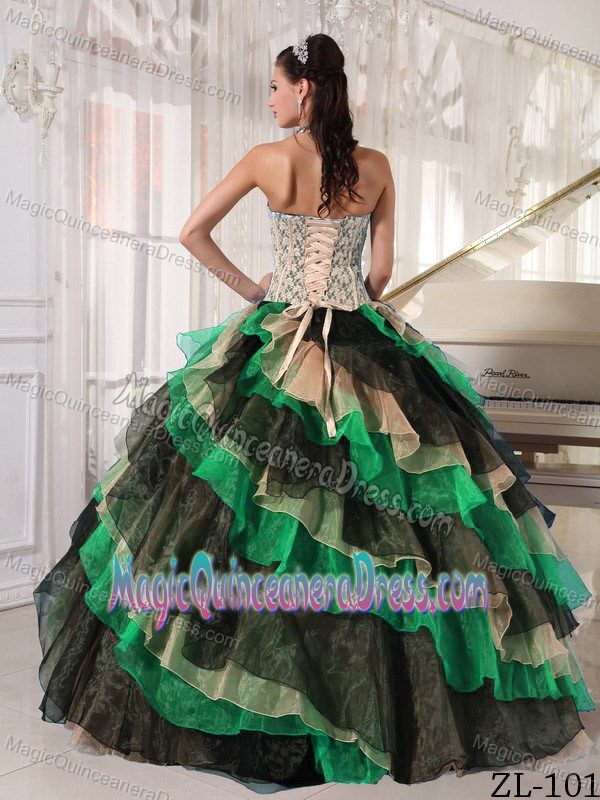 Multi-color Appliques Pieces Ruffles Dress for Quince in Limoges France