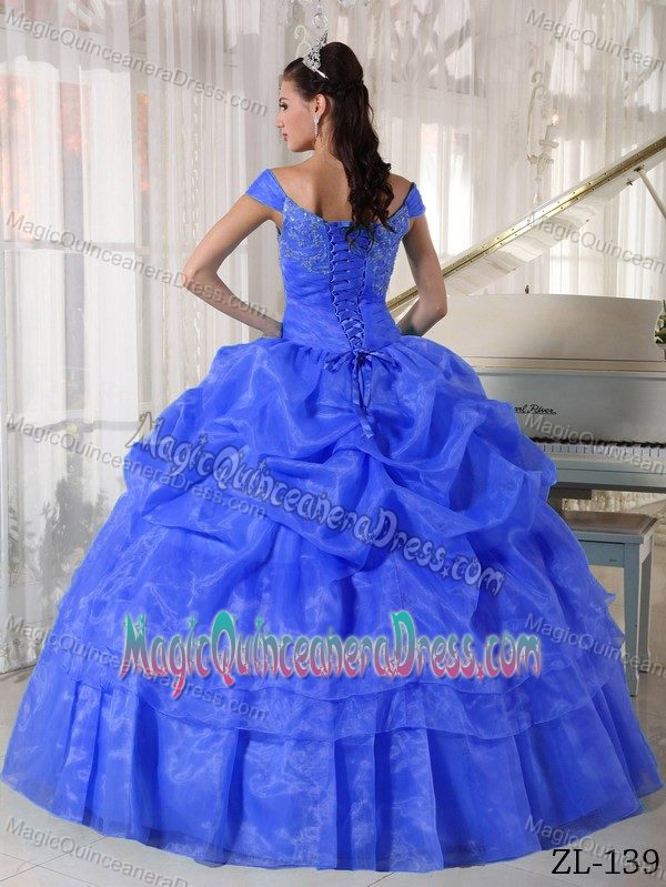 Blue Off The Shoulder Appliques Dress for Quince in Nantes France