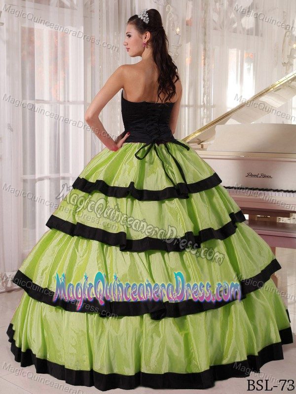 Green and Black Strapless Ruffles Quinceanera Dress in Dijon France
