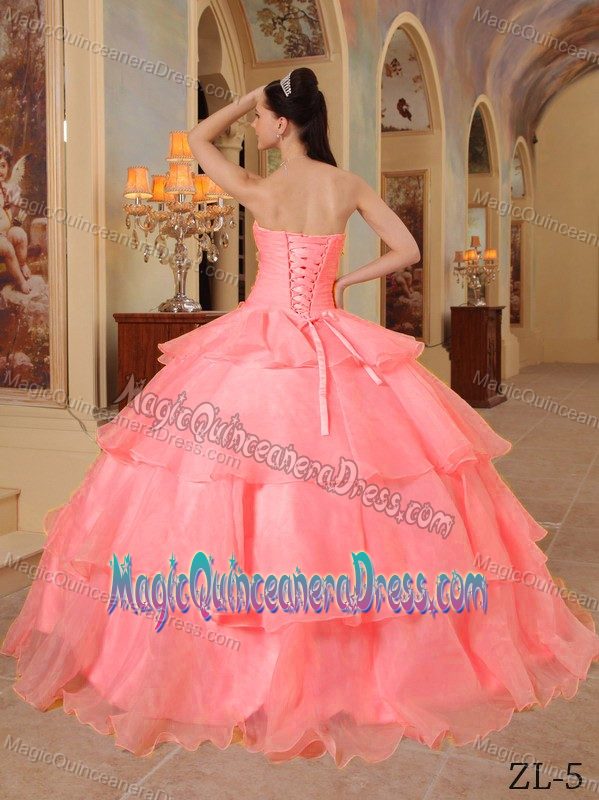 Watermelon Sweetheart Organza Beading Dress for Quince in Metz France