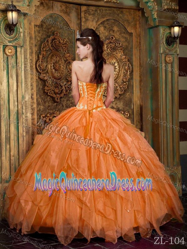Gorgeous Strapless Appliques Orange Quinceanera Dress in Nice France