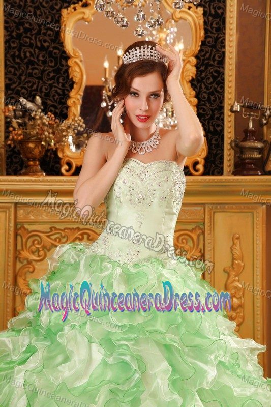 2013 Apple Green and Beige Beading and Ruffles Sweet Sixteen Dresses