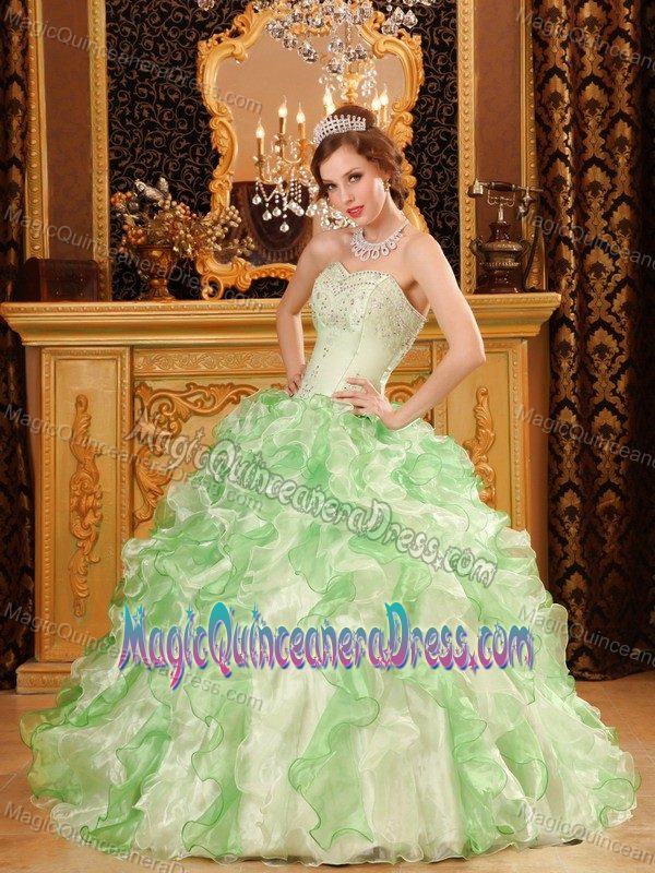 2013 Apple Green and Beige Beading and Ruffles Sweet Sixteen Dresses