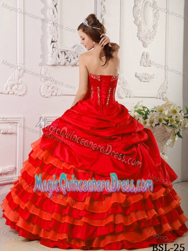 Red Ball Gown Beading Sweet Sixteen Dresses with Layers Ruffles 2013