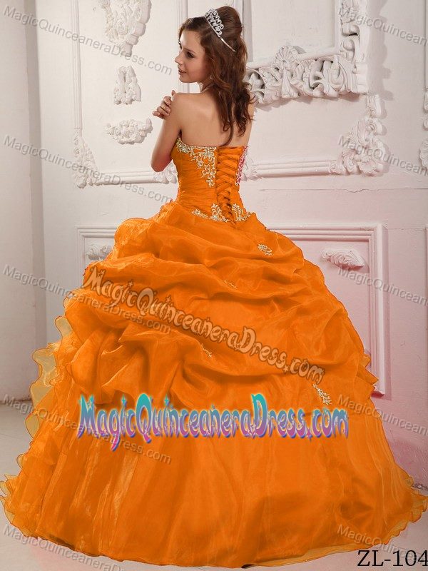 Maryborough Orange Strapless Beading and Ruffles Sweet 15 Dresses