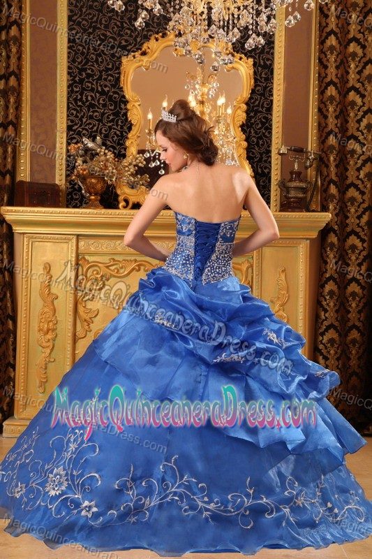 Royal Blue Strapless Dresses for Quinceanera Gowns with Embroidery