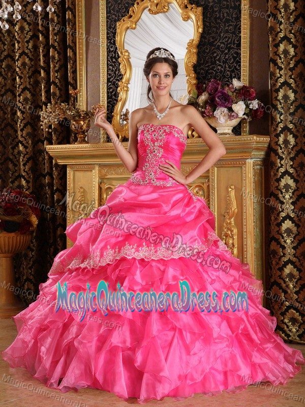 Hot Pink Strapless and Embroidery Dress for Quinceaneras in Brisbane QLD