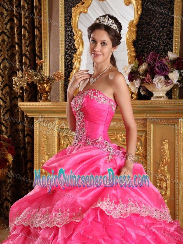 Hot Pink Strapless and Embroidery Dress for Quinceaneras in Brisbane QLD