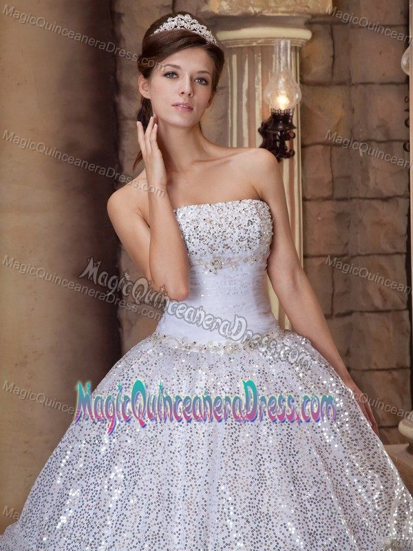 White Sequins for 15 Dress with Strapless and Pick Ups from Bundaberg