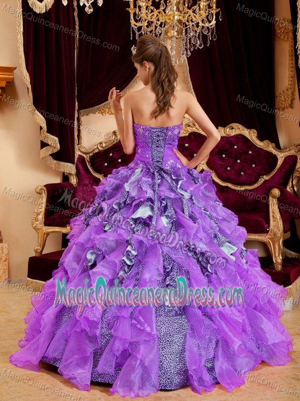 Leopard and Pieces Ruffles Sweet 15 Dresses in Medium Orchid 2013