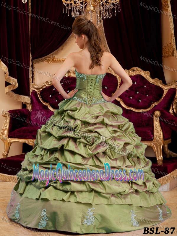 Olive Green Sweetheart Appliques Sweet Sixteen Quinceanera Dresses