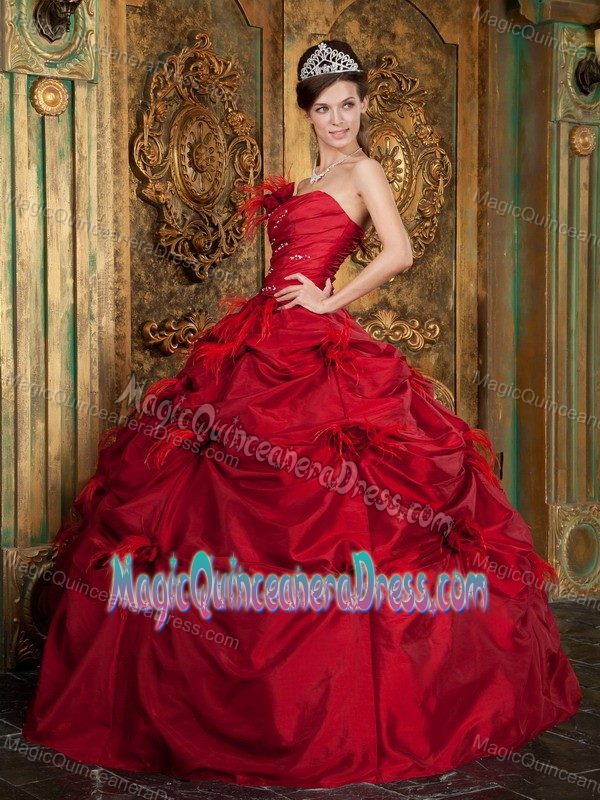 Red Ruched and Handle Flowers Quinceanera Gown Dresses in Broken Hill