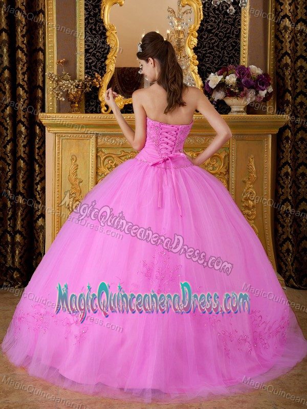 Pink Sweetheart Appliques Quinceanera Gown Dresses with Corset