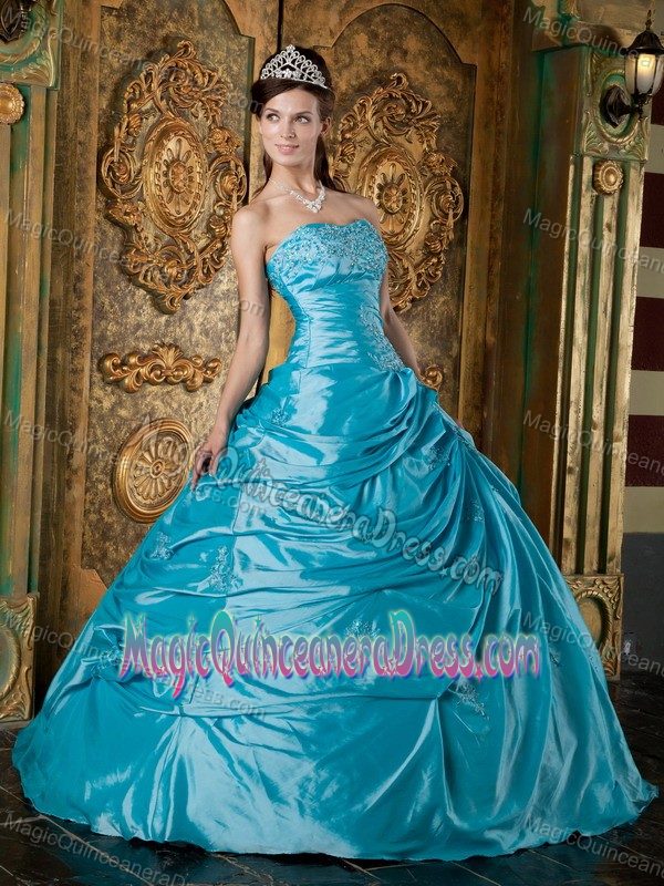 Teal Strapless Appliques 2013 Quinceanera Dress Decorated Ruffles