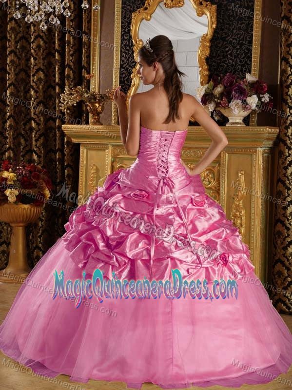 Rose Pink Ruche Beading and Handle Flowers for Sixteen Dresses