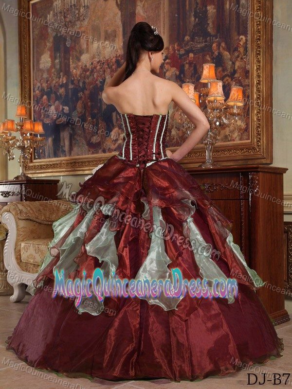 Burgundy and Apple Green for Sweetheart Beading Quinceanera Dress