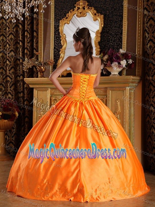 Orange Ball Gown Embroidery Quinceanera Dress Decorated Bowknot