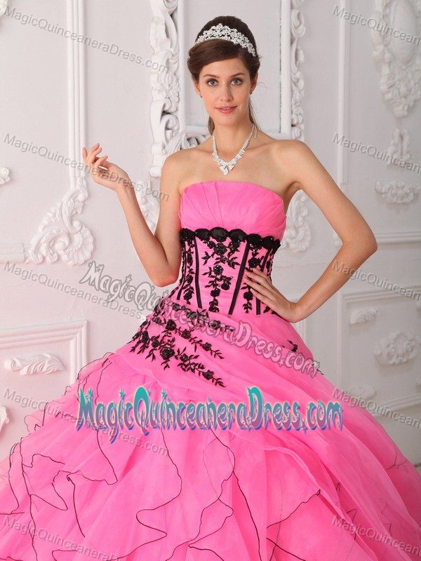 VIC Ball Gown Appliques and Ruffles Quinceanera Dresses in Hot Pink