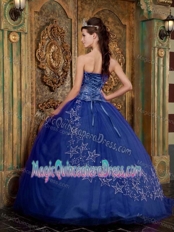Geraldton WA Blue Quinceanera Gown Dresses with Star Appliques