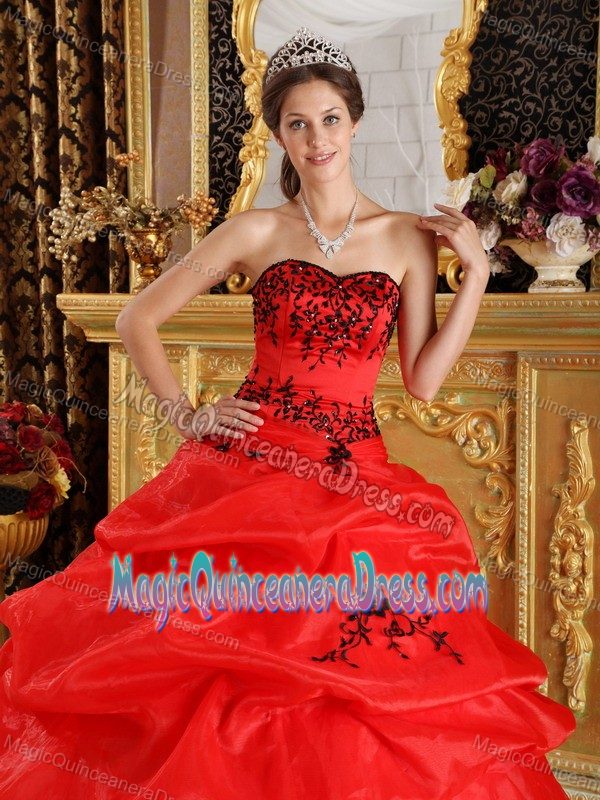 Red Quince Dresses with Black Appliques and Ruffles in Fremantle WA